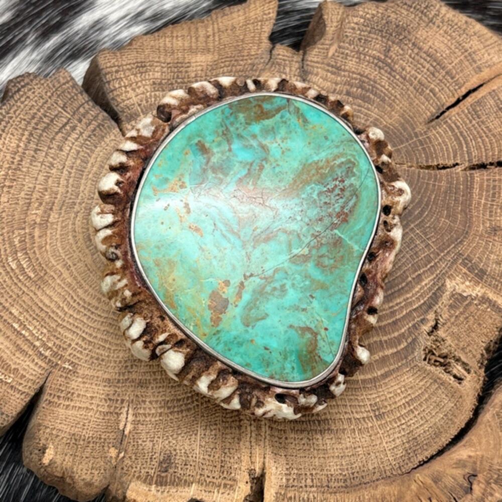 1990s SOUTHWEST STYLE Faux Antler & Block Turquoise Freeform Shape Belt Buckle
